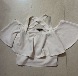 White Ruffle Cold Shoulder Top