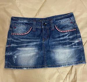 Distressed Denim Mini Skirt