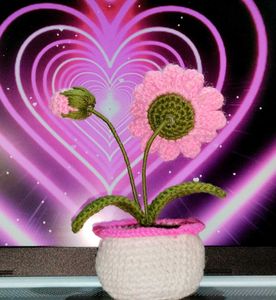 Crochet Pink Potted Flower