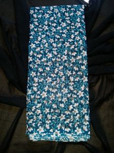 Floral Print Blue Saree