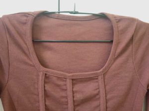 Brown Corset Detail Long Sleeve Top