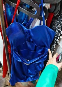 Blue Satin Mini Dress
