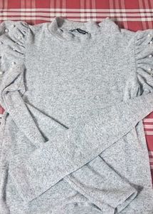 Zara Grey Long Sleeve Top with Pearls