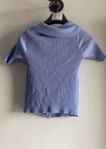 Ribbed Button-Up Crop Top in Sky Blue