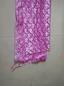 Pink Net Dupatta With Flowers In It