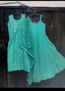 Super Pretty Mirror Work Sea Green Dress