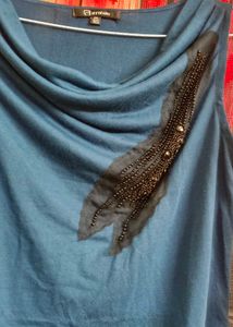 Teal Blue Sleeveless Top (with beadwork)