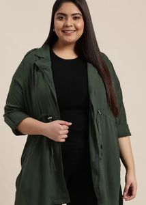 Women plus size green solid tie up shrug - 5XL