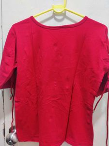 Red Lace-Up Sleeve Tee