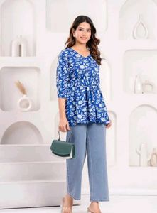 Blue Floral Print Top