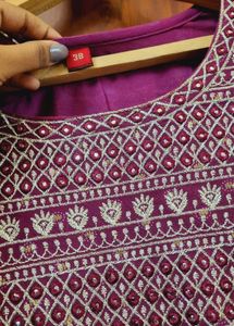 Purple Embroidered Kurti Set