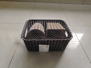 New Set Of Three Plastic Baskets Brown Beige