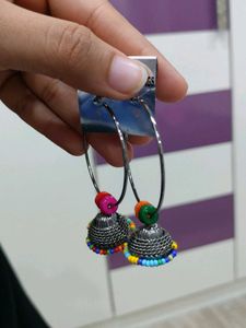 Boho Beaded Jhumka Hoop Earrings
