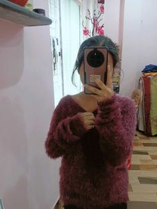 Fuzzy Plum V-Neck Sweater