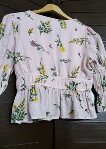 Only Brand Women Pink Floral Elastic Peplum Top