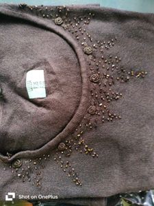 Embellished Brown Knit Top