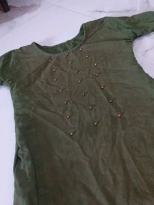 Olive Green Embellished Kurta