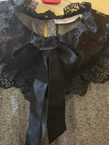 Gray Long Sleeve Top with Lace Collar