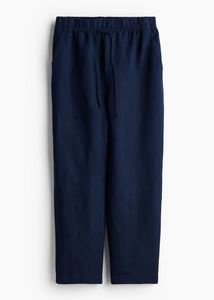Navy Blue Cropped Linen Pants