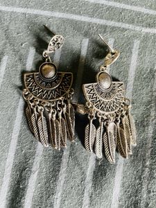 Silver N Golden Oxidised Earrings