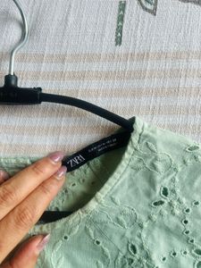 Zara Mint Green Eyelet Blouse