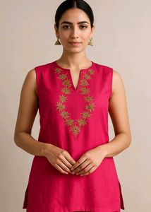 Pink Embroidered Tunic Top