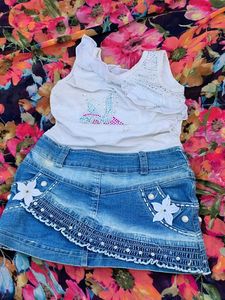 Cute Denim Skirt & Top Set