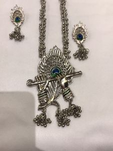 Silver Krishna Necklace &amp; Earring Set