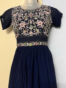 Elegant Navy Blue Embroidered Dress