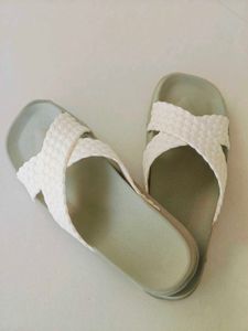 White Woven Cross-Strap Slides