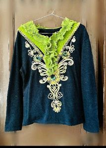 Embroidered Green Accent Top