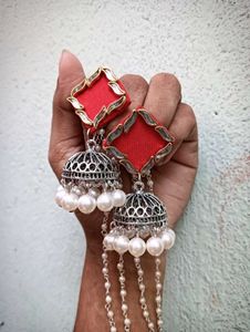 Red Jhumka Earrings
