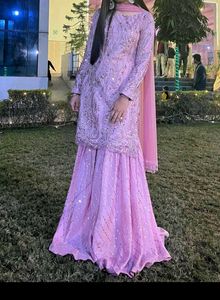 Tea Pink Garara/Sharara For Wedding Full Hand Work