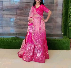 Pink Ombre Lehenga Choli Set