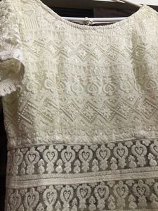 Off White lucknowi Gown With Dupatta