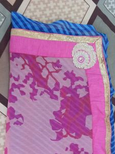 Pink &amp; Blue Floral Saree
