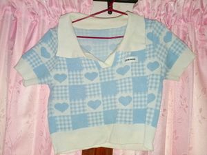 Blue Plaid Heart Knit Crop Top