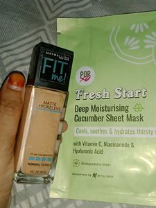maybelline foundation + sheet mask