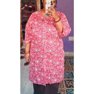 Plus Size Bandhani Pink Kurta