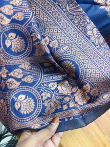 Elegant Navy Blue Saree with Floral Design