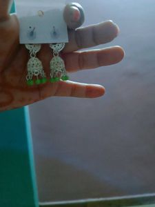 Peacock Jhumka Earrings - Silver &amp; Green