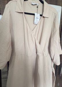 Sale! Beige Crinkle-Textured Wrap Dress