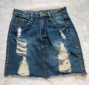 Distressed Denim Mini Skirt