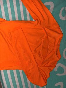 Bright Orange Cutout Long Sleeve Top