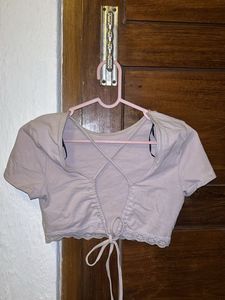 Lavender Lace Trim Crop Open Back Top