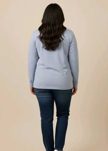 Plus Size Light Blue Long-Sleeve Basic Tee