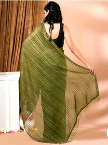 Olive Green Striped Saree