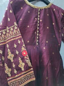 Elegant Maroon Anarkali Gown Set