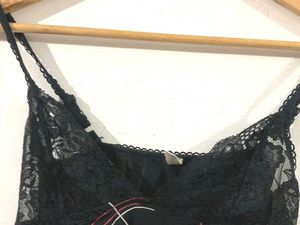 Black Flower Printed Nighty With Straps
