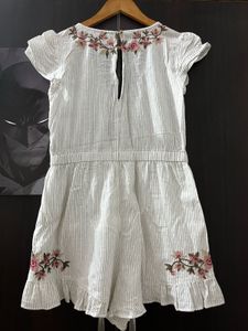 Floral Embroidered Striped Romper
